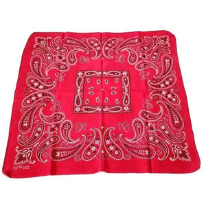 Fast Color Bandana Elephant Trunk Up Paisley Red Selvedge Vintage 20" x 21 1/2"